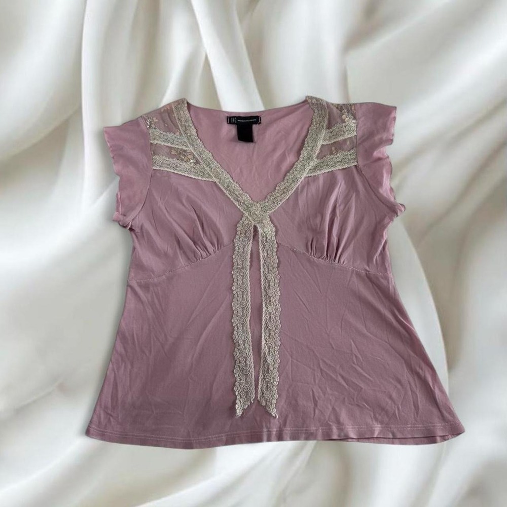 INC pink lace babydoll short sleeve top y2k vintage fairy boho